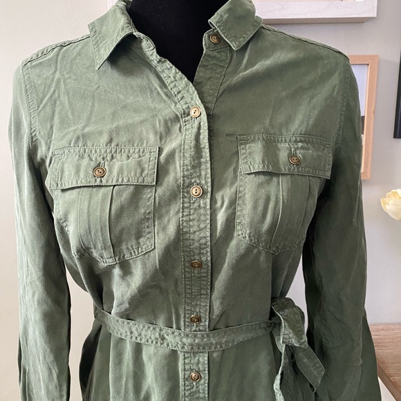 Banana Republic Army Green Button Down Dress 2P - Picture 3 of 16
